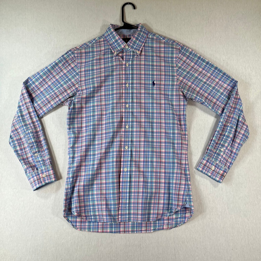 Ralph Lauren Shirt Mens S Slim Fit Plaid Button Down Blue Pink Preppy